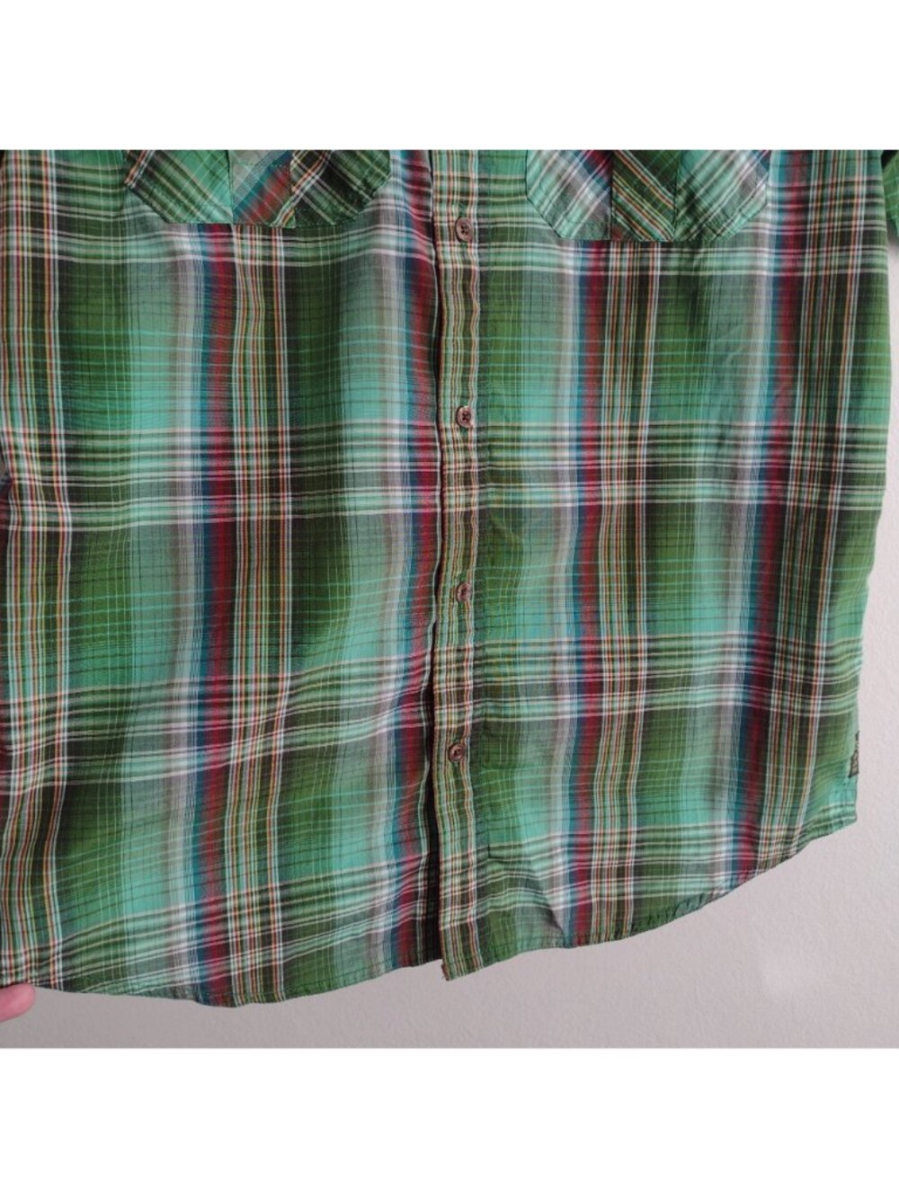 Prana Mens Green Plaid Shirt M Athletic Fit Organic Cotton Blend Duo Pocket - Picture 6 of 10